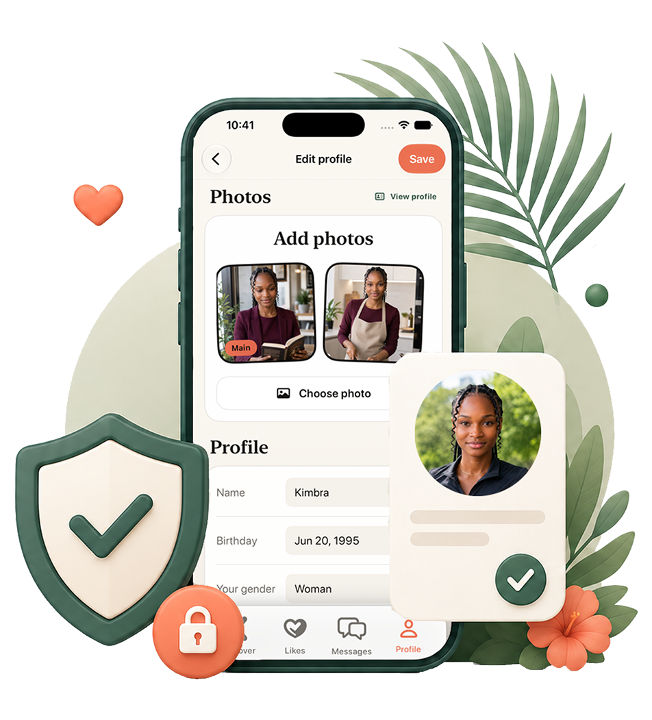 Phone and shield representing online dating safety