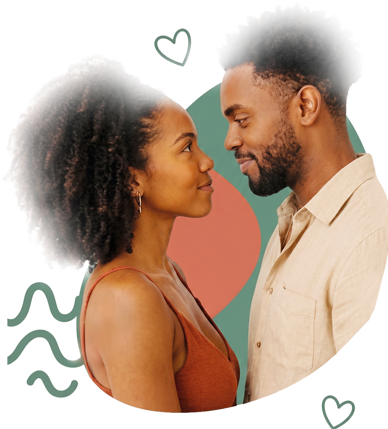 Couple smiling and enjoying an easy conversation